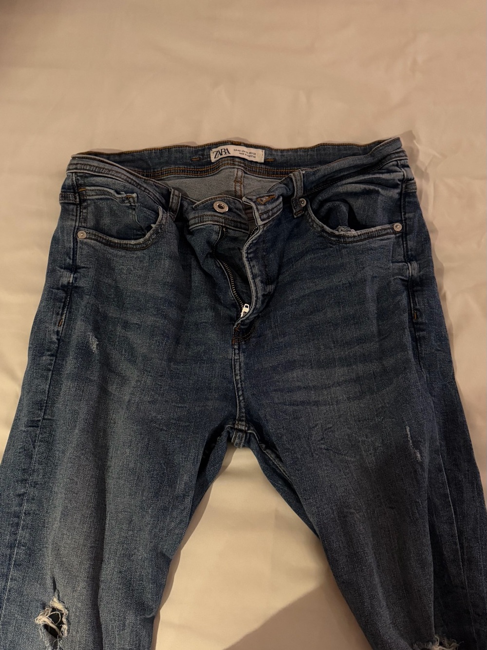 Zara Blue Distressed Cropped Skinny Jeans